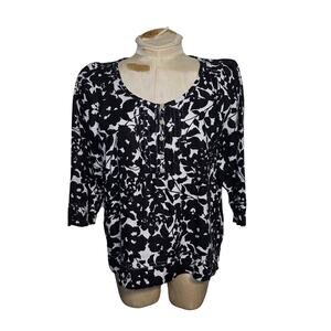Jones New York Sport Petite Black Floral 100% Linen Tunic Top Size PL